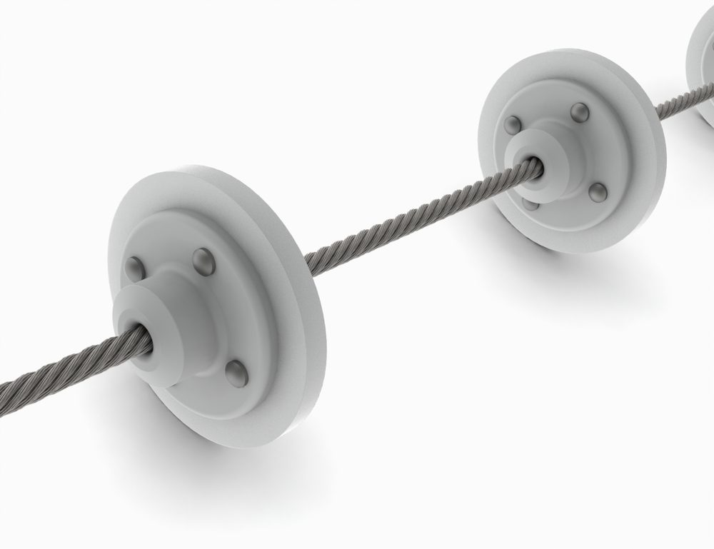 Aeromechanical conveyor rope assembly with polyurethane discs